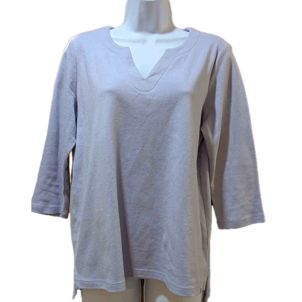 Orvis Knit Top Size‎ Small Lavender Purple 3/4 Sleeve V-Neck 100% Pima Cotton